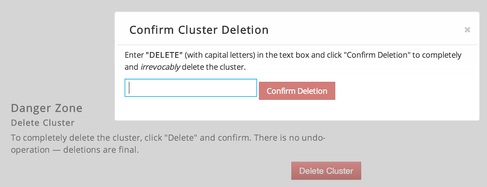 Deleting a running cluster