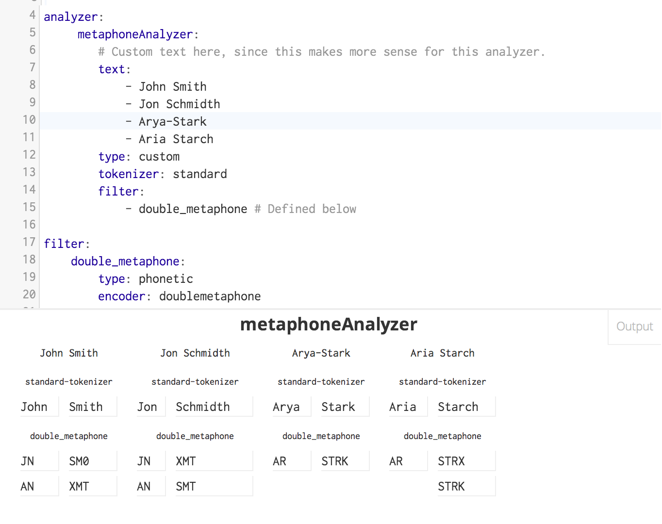 Sample text processing output