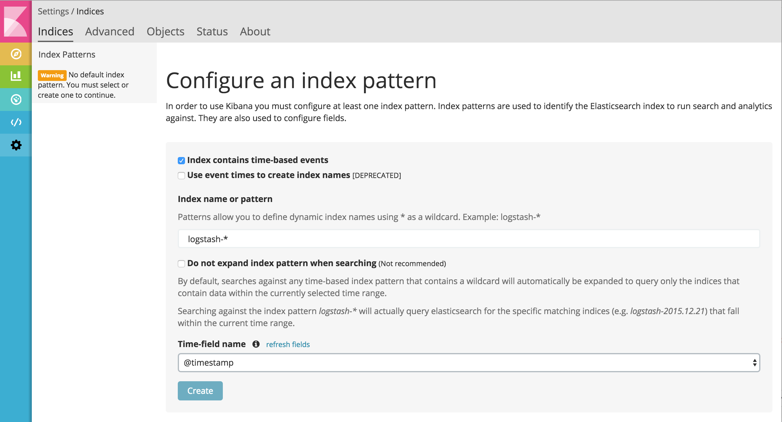 Creating an index pattern