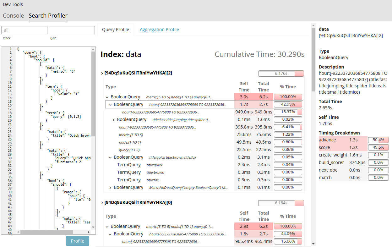 Search profiler UI