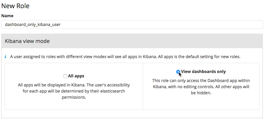 Selecting Kibana view modes in the Management application
