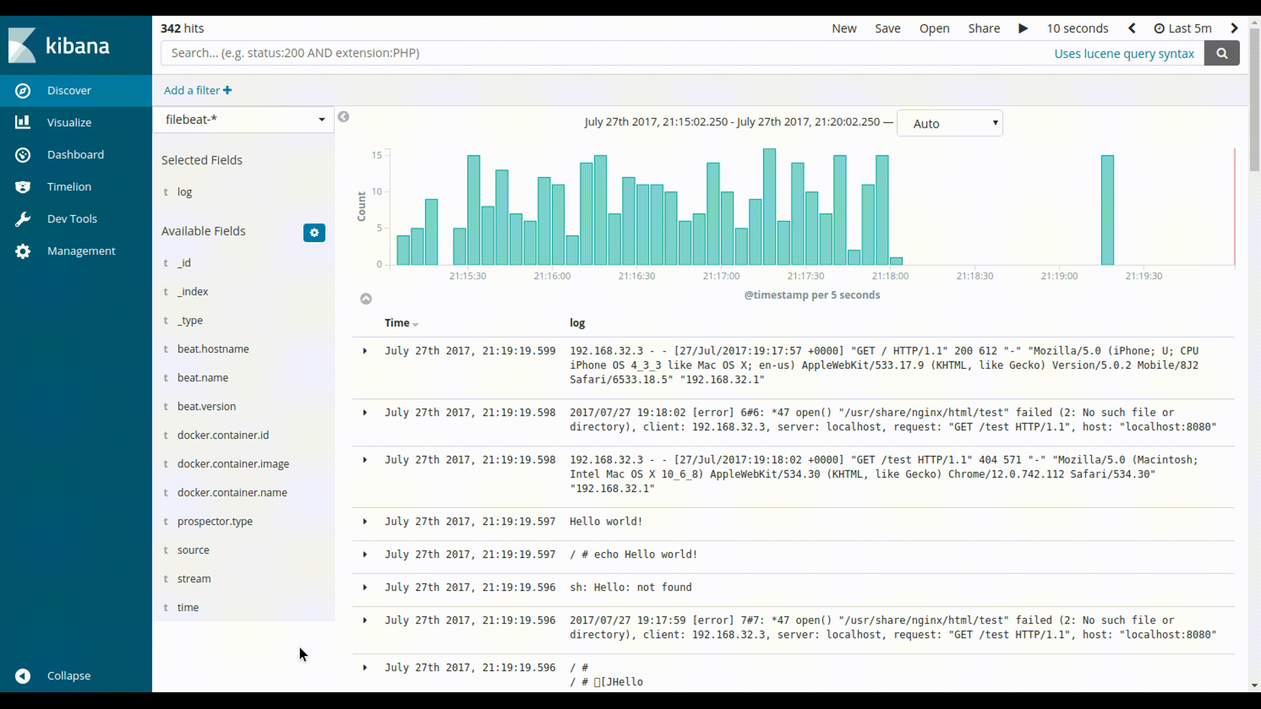 docker logs filtering