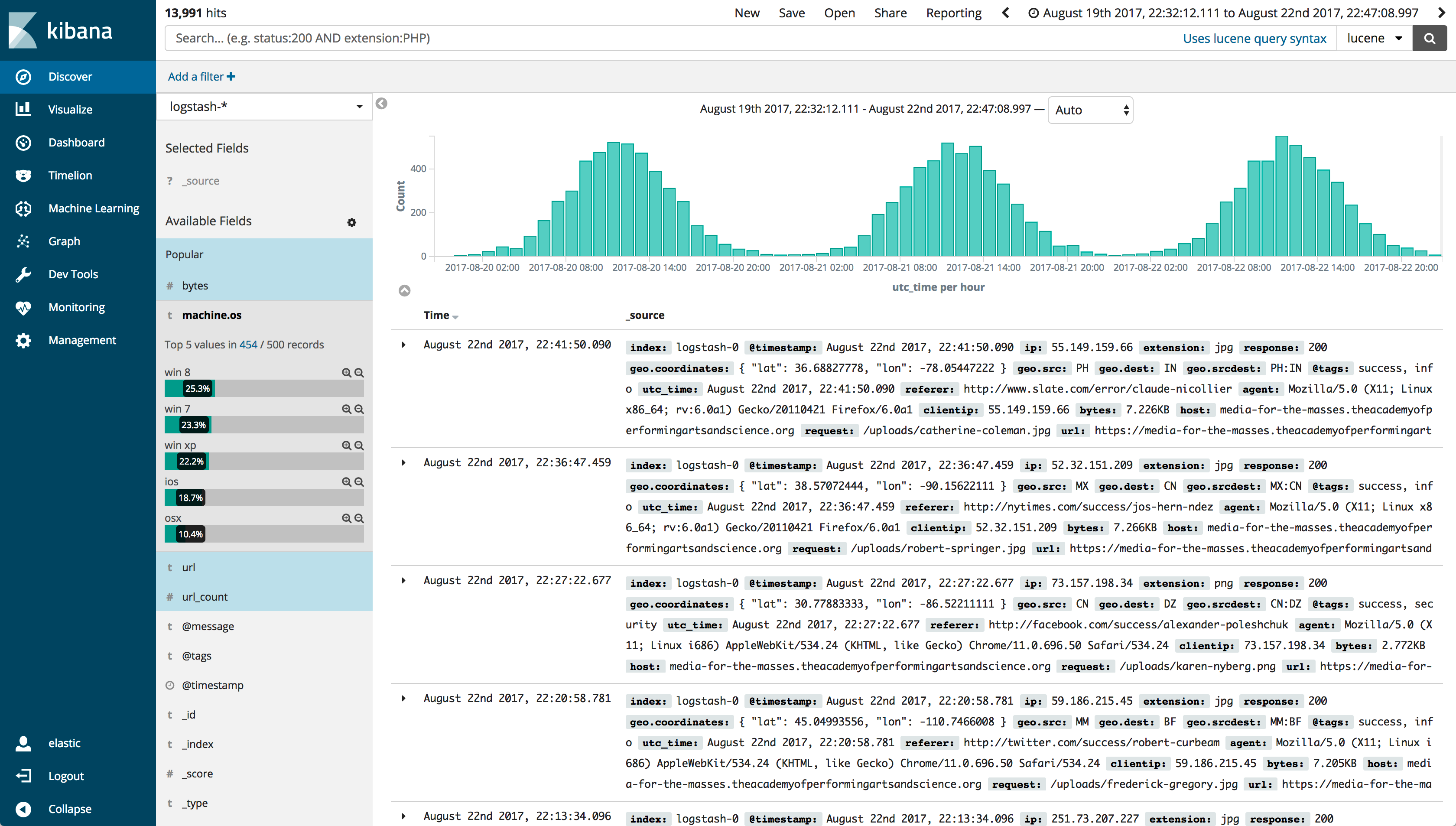 A screenshot showing the new Kibana 6 color scheme with a better contrast