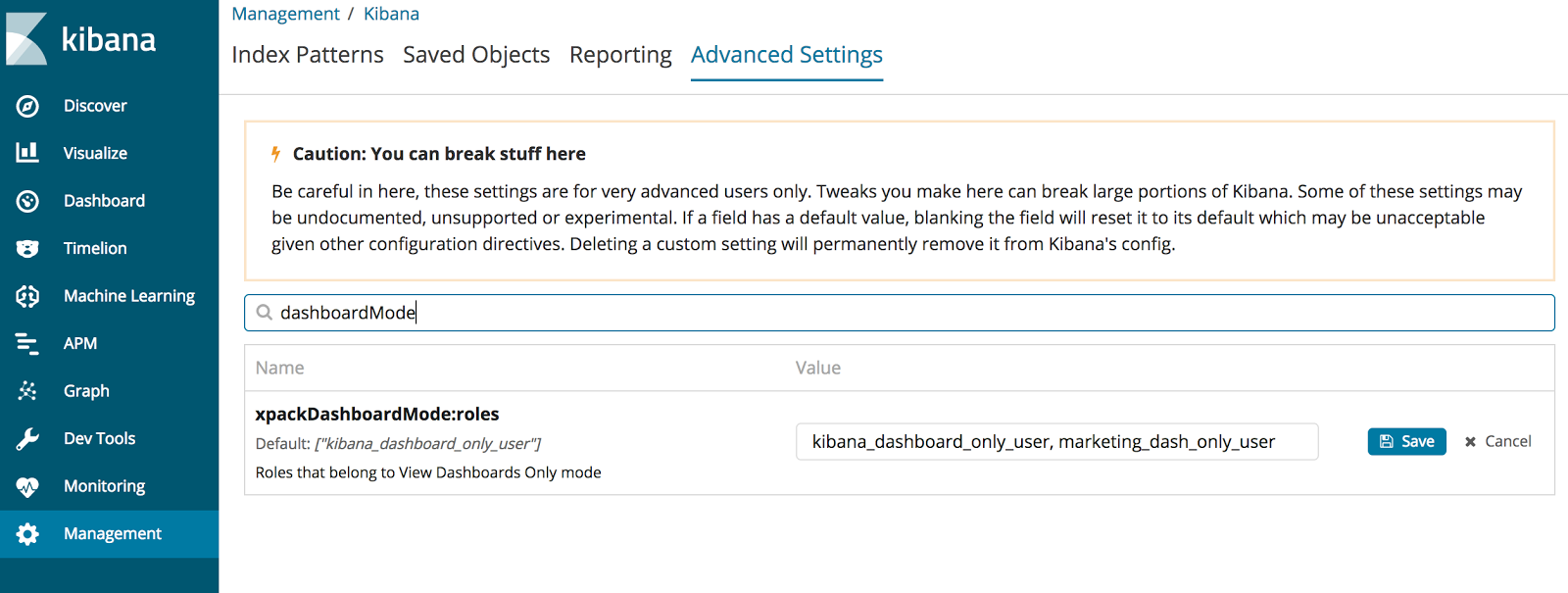 advanced dashboard only mode configuration